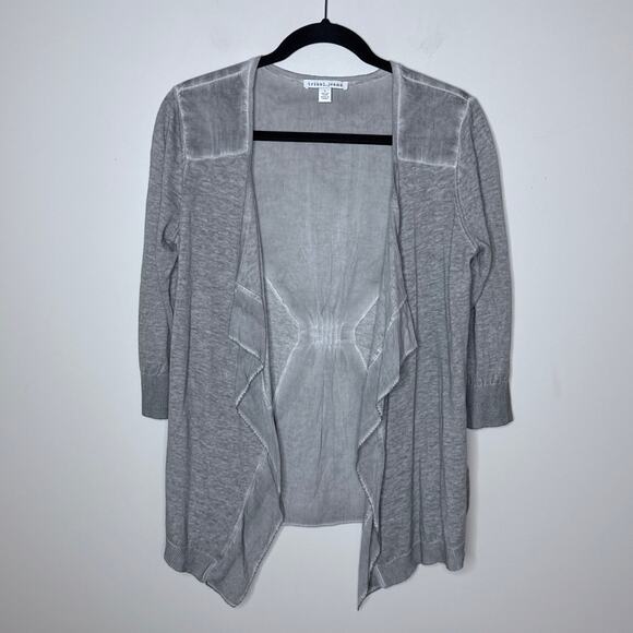 NEW Tribal Jeans Small Gray Linen Blend Open Front Waterfall Cardigan 3/4 Sleeve - Picture 1 of 9
